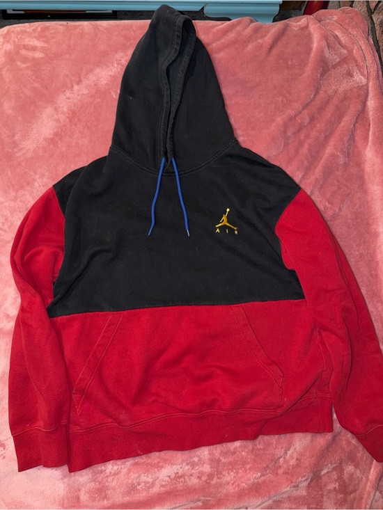 Jordan Other - Jordan Men’s Black and Red Colorblock Crewneck Hoodie with Yellow Jumpman